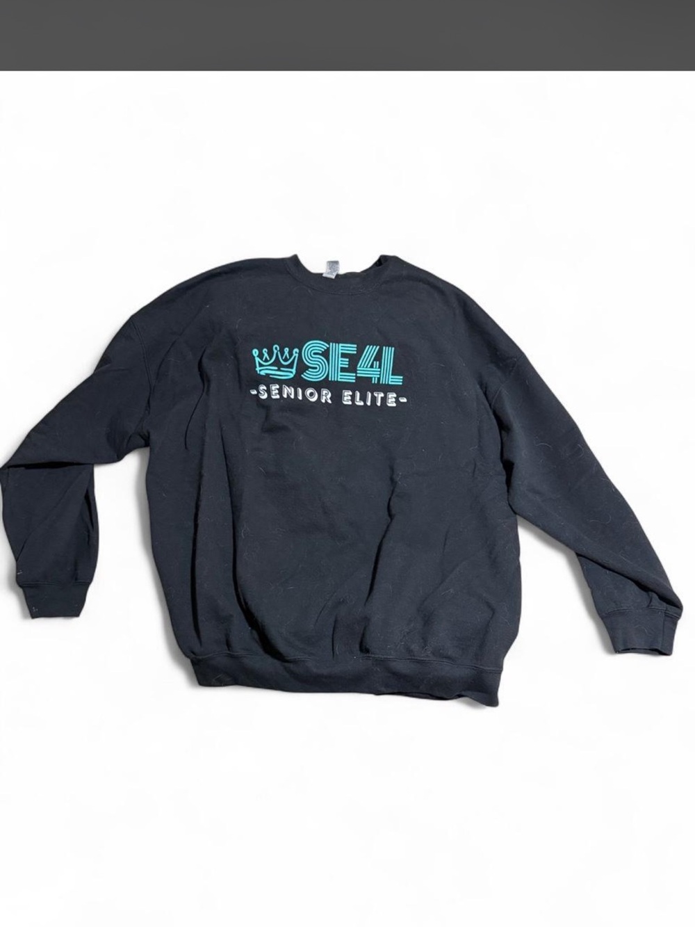 Gildan Black Crewneck Sweatshirt with Teal SE4L Senior Elite Graphic